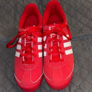 Adidas Red Samoa Sneakers with White Stripes Boys 4.5 = Women’s 6